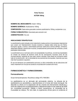 Ficha Técnica Actein 100mg