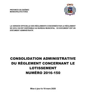 Règlement 2016-150 (Lotissement)