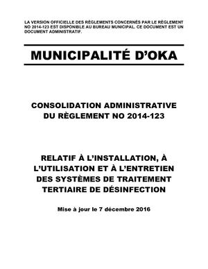 Règlement 2014-123 (Systèmes de traitement tertiaire de désinfection par rayonnement UV)