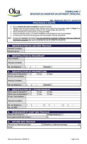 Règlement 2013-111 - FORMULAIRE-2 (Rénover ou modifier un bâtiment principal)