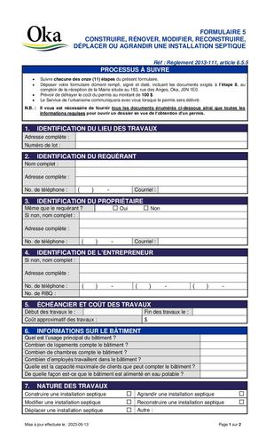 Règlement 2013-111 - FORMULAIRE 5 - Installation septique