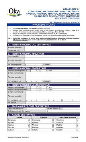 Règlement 2013-111 - FORMULAIRE 11 - Affiche, enseigne ou structure d'enseigne