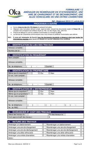 Règlement 2013-111 - FORMULAIRE 12 - Stationnement, aire de chargement, allée véhiculaire ou entrée charretière