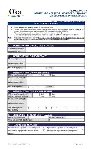 Règlement 2013-111 - FORMULAIRE 19 - Équipement d'utilité public