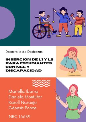 Inserción De L1 Y L2 Para Estudiantes Con Nee Y Discapacidad