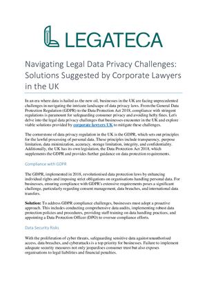 Navigating Legal Data Privacy Challenges: Solutions Suggested by Corporate Lawyers in the UK