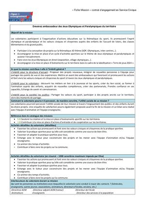 Fiche Mission Service Civique Jo 2024