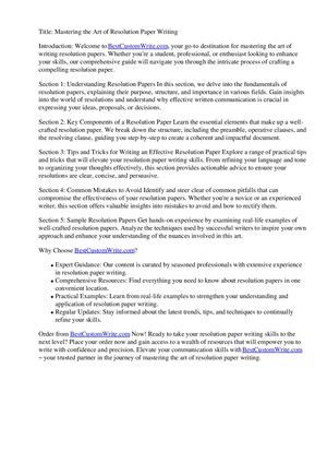 How To Write A Resolution Paper