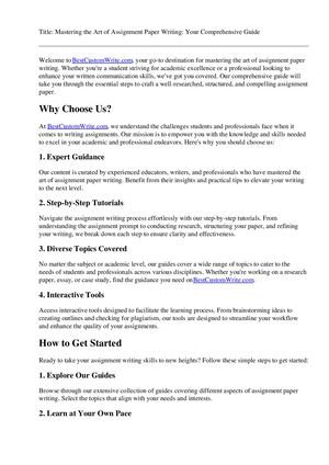 How To Write An Assignment Paper