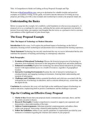 How To Write An Essay Proposal Example