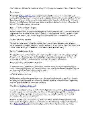 How To Write A Persuasive Essay Introduction