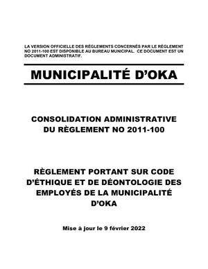 Règlement 2011-100 (Code d'éthique et de déontologie des employés)