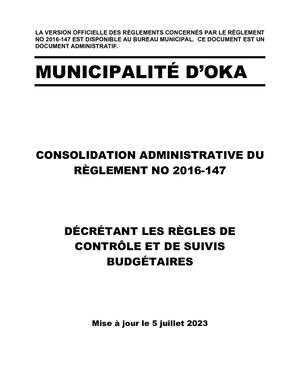 Règlement 2016-147 (Règles de contrôle et de suivis budgétaires)