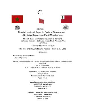 Empire State Ov Morocco Exhibits 1 Through 5 Title Page & International Documents Notice Laws