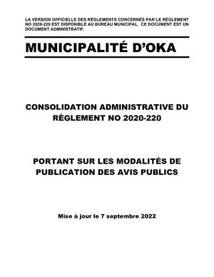 Règlement 2020-220 (Modalités de publication des avis publics)