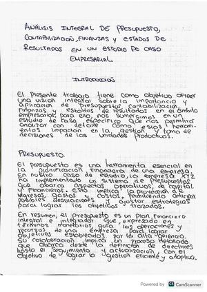 Trabajo Escrito De Presupuesto, Contabilización, Finanzas Y Estados De Resultados