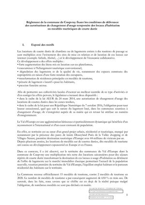 Règlement Meublés de Tourisme - Coupvray