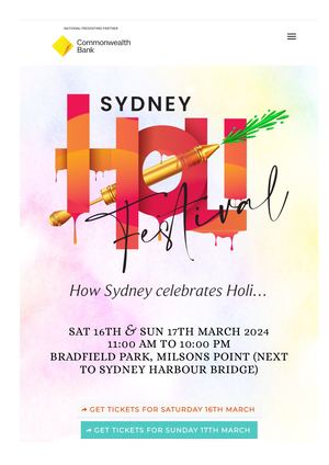 Celebrate Holi Festival Event in Sydney 16th and 17th March 2024