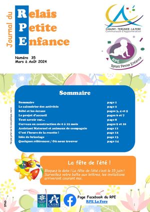RPE - Relais Petite Enfance Journal 35 Mars à Août 2024 Communauté D'agglomération Chauny Tergnier La Fère