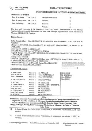 Délibération instaurant l'autorisation préalable de changement d'usage