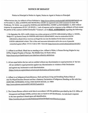 Notice Of Default To Northlake Municipal Court