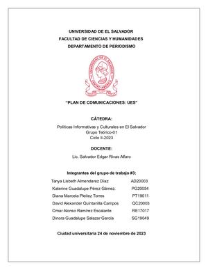 Plan De Comunicaciones Ues, Grupo #3
