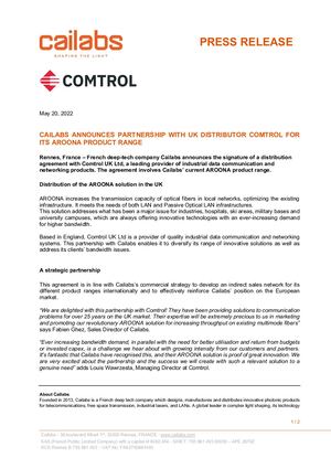 20220520 Pr Cailabs Comtrol Partnership