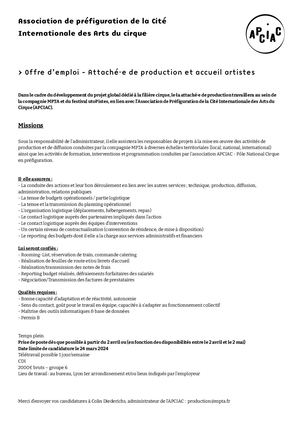 Fiche de poste : Attaché·e de Production 2024