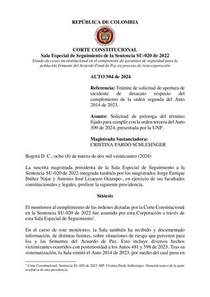 Auto 504 Corte Constitucional 8 03 2024 Su 020 22