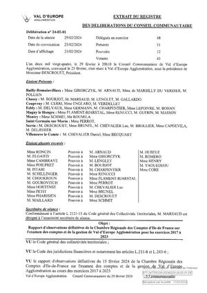 29/02/2024 - Délibérations