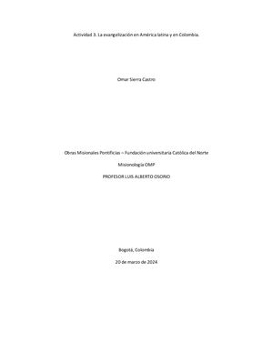 Acticdad 3 La Evangelizacion En América Latina Y En Colombia