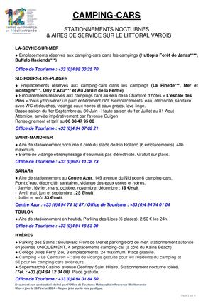 Aires de stationnement camping cars 2024