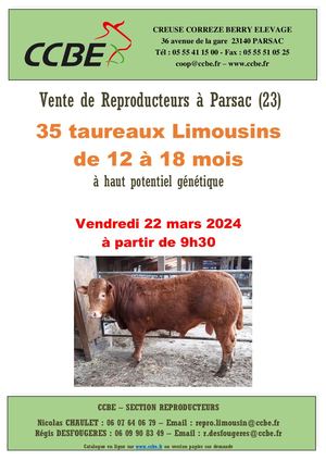 VENTE DE TAUREAUX LIMOUSINS DU 22 03 24