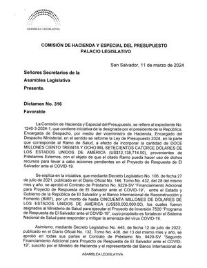 Asamblea Legislativa aprueba $12.1 millones del BIRF para fortalecer respuesta ante COVID-19