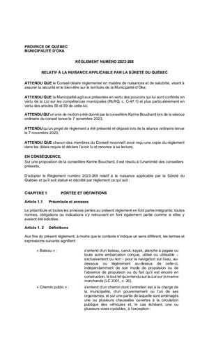 Règlement 2023-268 (Nuisances)