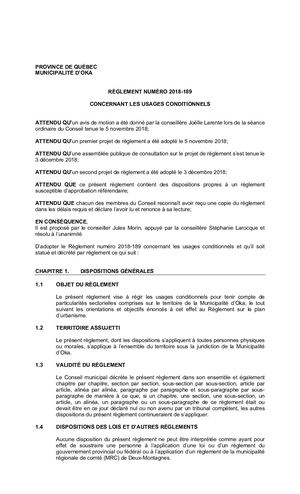 Règlement 2018-189 (Usages conditionnels)