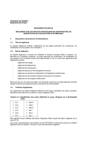 Règlement 2003-36 (Projets particuliers de construction, de modification ou d'occupation d'un immeuble - PPCMOI)