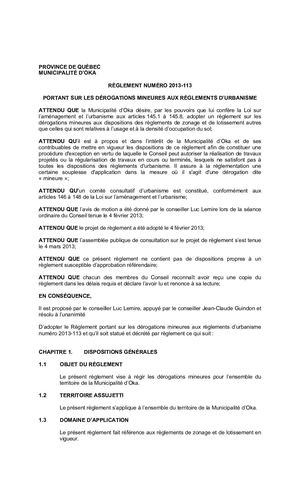 Règlement 2013-113 (Dérogations mineures)