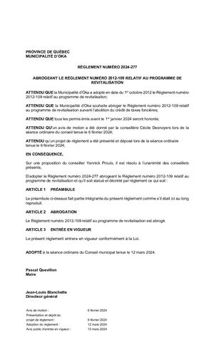 2024-03-08 Règlement 2024-277_Abrogeant Reglement 2012-109 _Programme Revitalisation