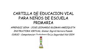 Cartilla De Educación Vial para Niños