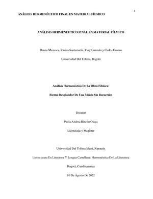 Análisis Hermenéutico: Película - Eterno resplandor de una mente sin recuerdos.