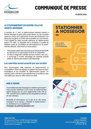 Communiqué de presse - Le stationnement à Soorts Hossegor