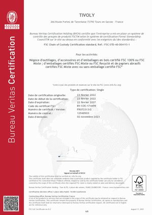 Certification FSC Tivoly V2