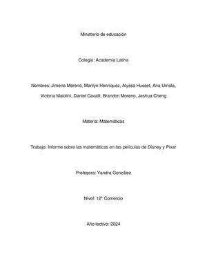 Informe Sobre Las Matemáticas En Las Películas De Disney Y Pixar