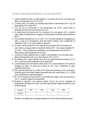Taller Calor Específico Y Capacidad Calorífca