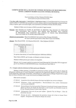 Compte Rendu De La Séance Du Conseil Municipal Du 08 Février 2024