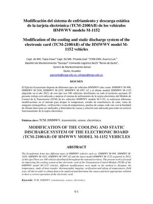 Modificación del sistema de enfriamiento y descarga estática de la tarjeta electrónica (TCM-2100AB) de los vehículos HMWWV modelo M-1152