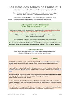 202306 n°1 Les Infos Des Arbres De L’aube Eté