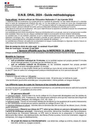 Présentation De L'épreuve Oral Dnb 3ème