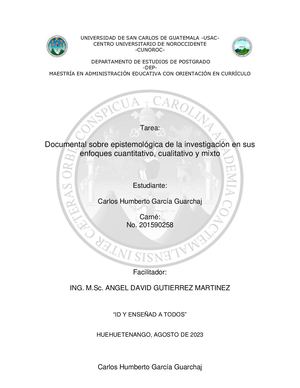 Documental Sobre Epistemológica De La Investigación En Sus Enfoques Cuantitativo, Cualitativo Y Mixto